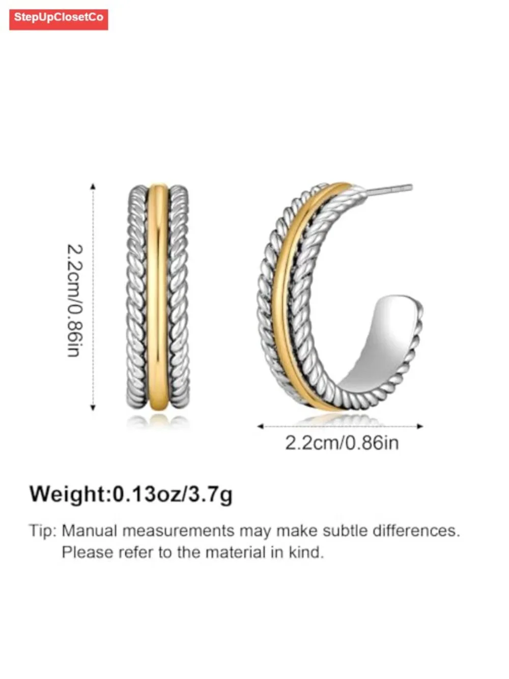 Two Tone Hoop Earrings for Women - Gold and Silver Plated Twisted Open C Hoops